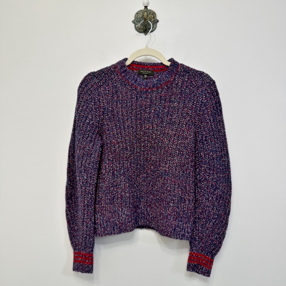 Rag & Bone Cheryl Rib Knit Sweater Red Blue Wool Blend Women's Size XS Crew Neck